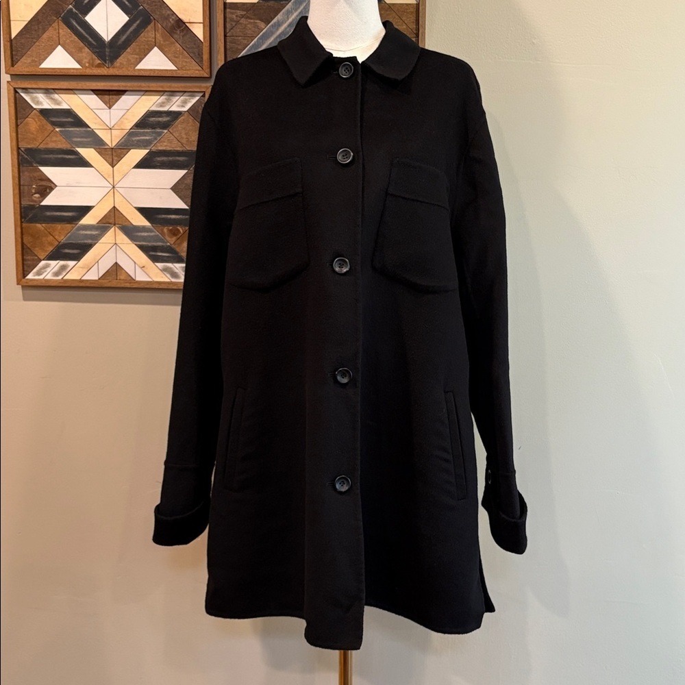 NakedCashmere Felted Wool Cashmere Black Shacket Button Up Cardigan Jacket Large